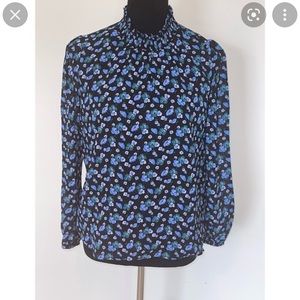 New J.Crew floral blue turtleneck blouse size L